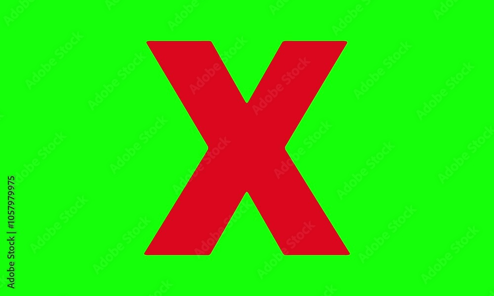 Wrong symbol animation on green background. red cross sign on green background animation. Wrong symbol animation on green background. red cross sign on green background animation.
