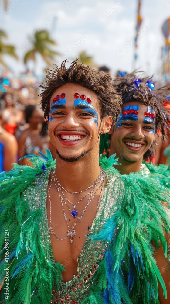 Naklejka premium Two joyful men in vibrant costumes.