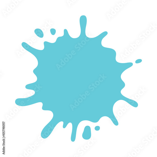 Abstract paint stain or splash. Splatters background in blue colour. Blot shaped frame. Vector illustration in flat style on white background.