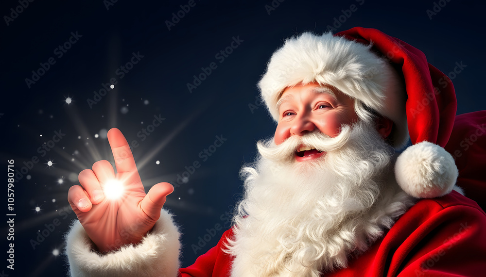 Portrait of happy Santa Claus with magic light isolated with white highlights, png Portrait of happy Santa Claus with magic light isolated with white highlights, png