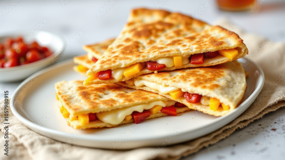 Crispy stuffed bread with melted cheese and tomato. Crispy stuffed bread with melted cheese and tomato.