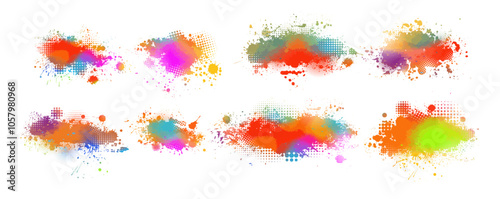 Bright colorful watercolor stain splash splatter brush stroke on white background. Set of Colored Blots. hand drawn. Not AI. Vector illustration