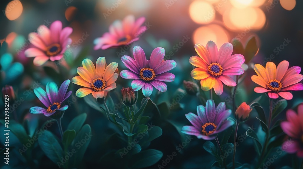 Colorful Flowers in a Magical Garden Setting Colorful Flowers in a Magical Garden Setting