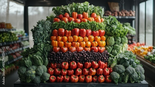 Colorful vegetable tower display.