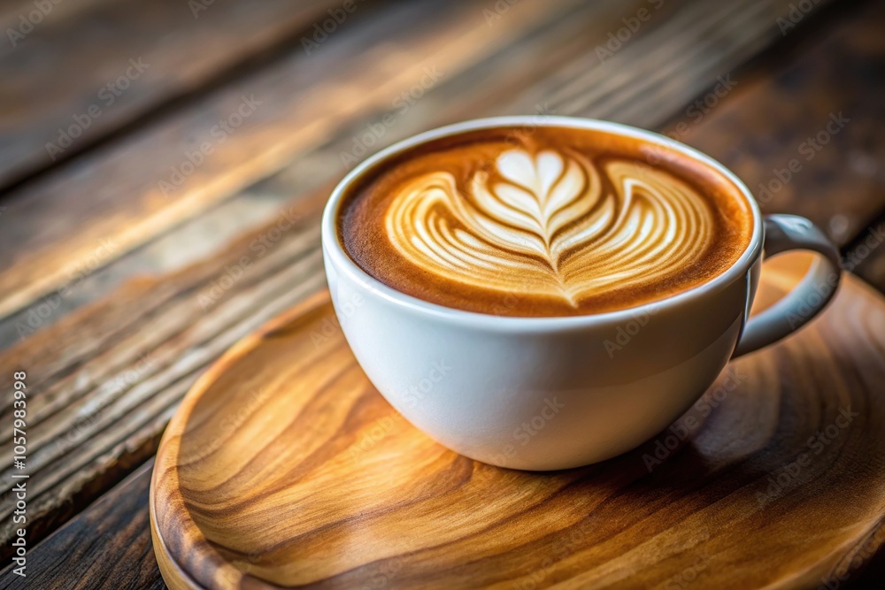Medium shot of latte art coffee with wave background Medium shot of latte art coffee with wave background