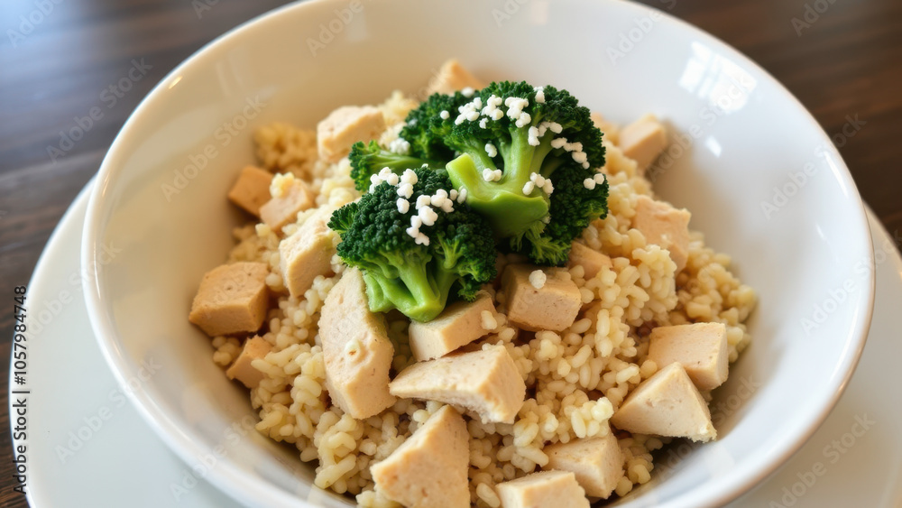 A bowl of vegetarian ramen with tofu and a single broccoli floret on top. A bowl of vegetarian ramen with tofu and a single broccoli floret on top.