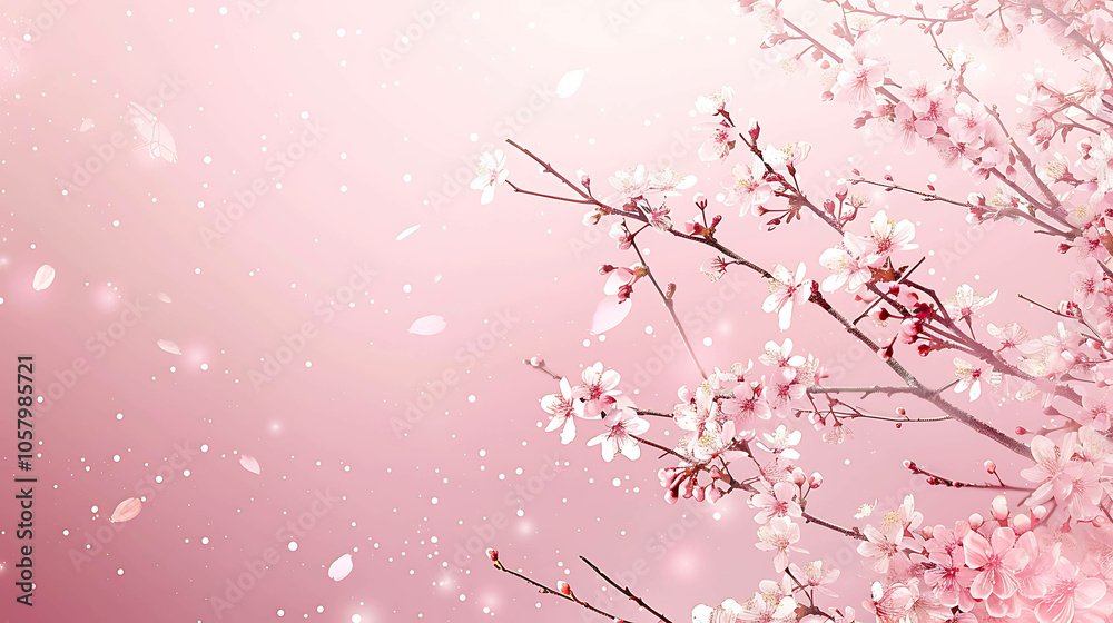 Soft pink cherry blossom tree branches with delicate petals against a blurred background. Soft pink cherry blossom tree branches with delicate petals against a blurred background.