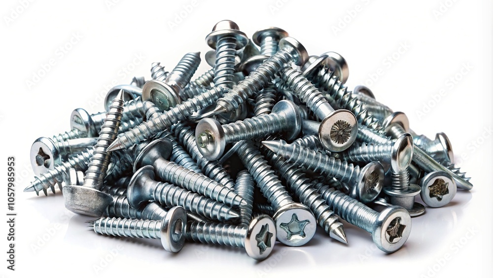 Metal roofing screws on white background Metal roofing screws on white background