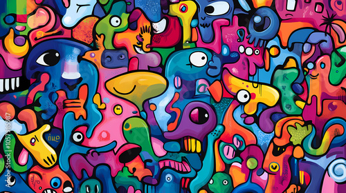 Abstract colorful street art graffiti wall urban creative modern vibrant mural design. Graffiti Murals. Illustration