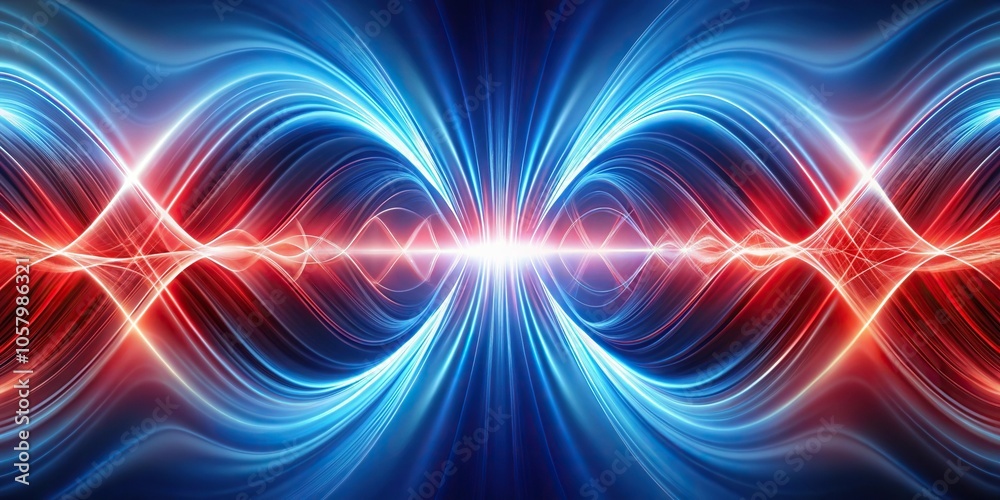 Obraz premium Metallic red psychic waves on a white and blue abstract background Close-Up