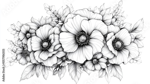 Wallpaper Mural Fabulous Flower Mandala - Black and White Contour Drawing for Tattoos and Coloring Pages Torontodigital.ca