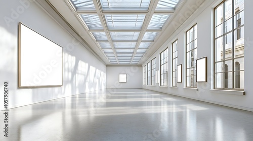 Wallpaper Mural Modern Minimalistic Concrete Coworking Office room with Blank Walls, High Ceilings,and Mockup Frame Torontodigital.ca