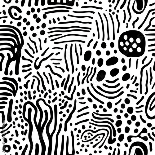 Seamless Pattern with Abstract Doodle Designs