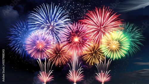 Fireworks celebrates anniversary with new year 2025, 4th of July holiday festival. fireworks night celebrates national holiday. fireworks, Countdown to New Year's Eve 2025 festival.