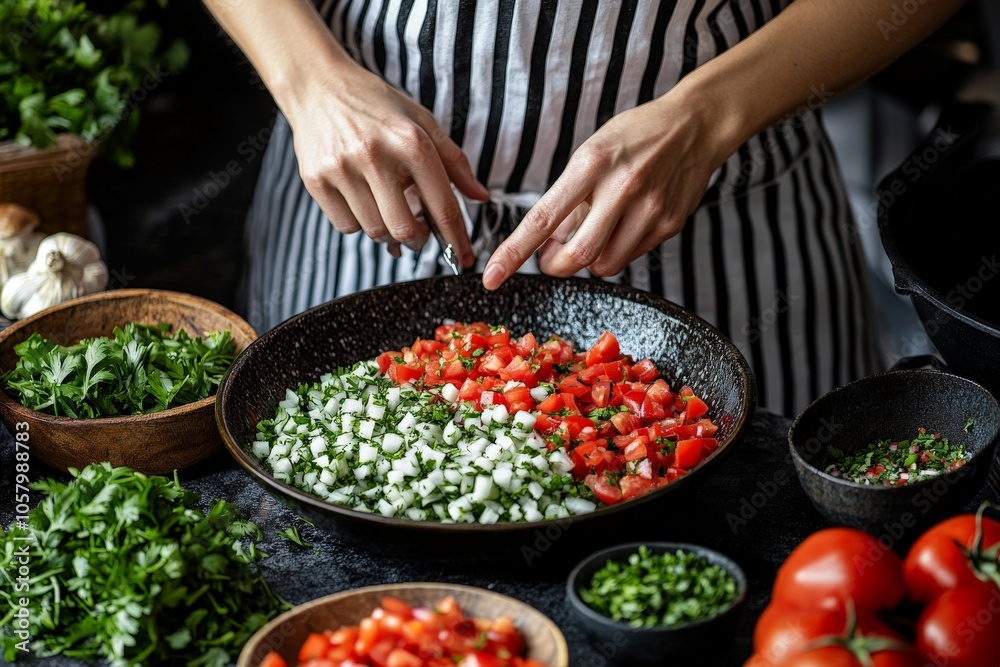 Chef arranging fresh vegetables and herbs in bowls emphasizing culinary creativity nutrition and wellness focused cooking in a rustic kitchen setup Chef arranging fresh vegetables and herbs in bowls emphasizing culinary creativity nutrition and wellness focused cooking in a rustic kitchen setup