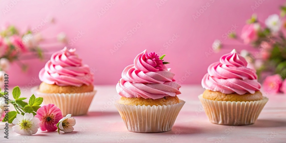 Minimalist cupcakes with pink frosting in paper cases Minimalist cupcakes with pink frosting in paper cases