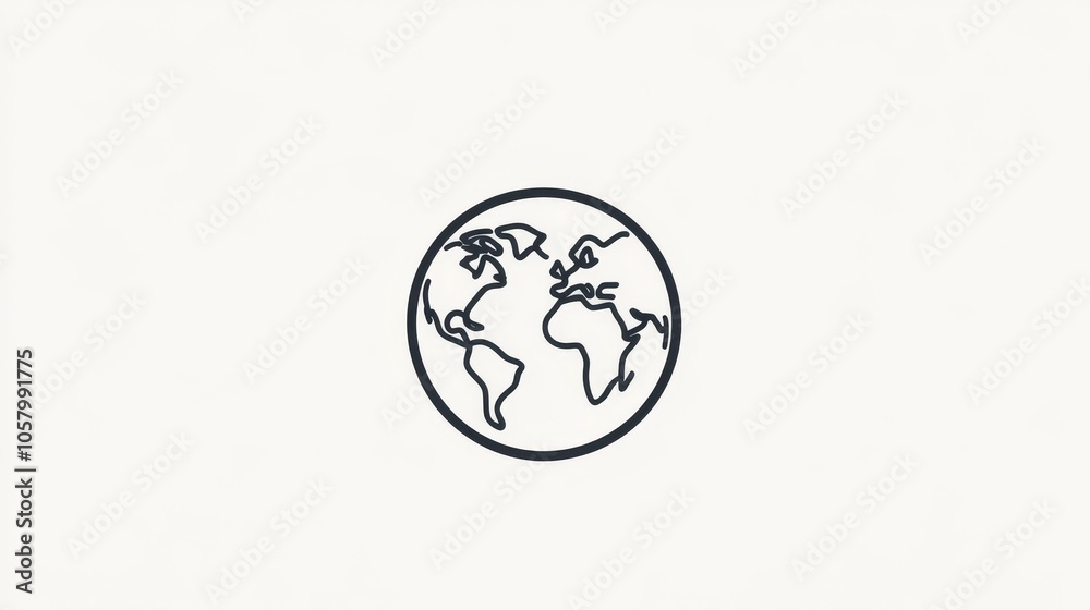Simple Line Art of a Globe Illustration on Light Background Simple Line Art of a Globe Illustration on Light Background