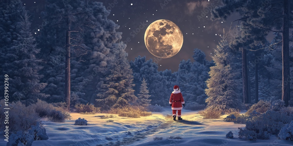 Obraz premium Santa Claus riding in a sleigh pulled by a reindeer Christmas Festive Winter created by ai