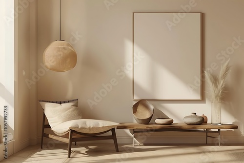 Modern Interior of Stylish Living Room ,Wall Mock Up, Frame , Poster with Beautiful Background, 3d render