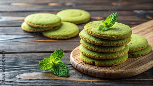 Minimalist green cookies with matcha and mint photo