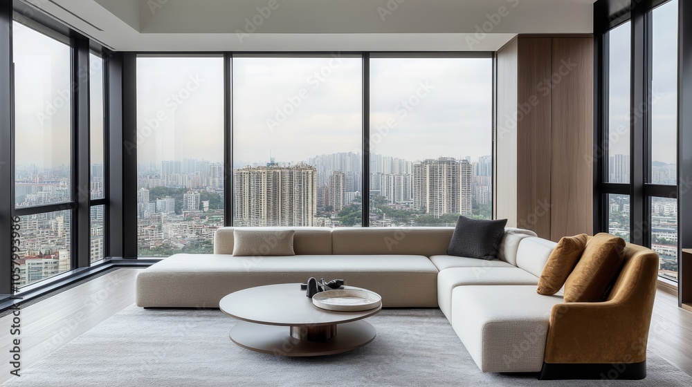 Modern Living Room with Panoramic City View