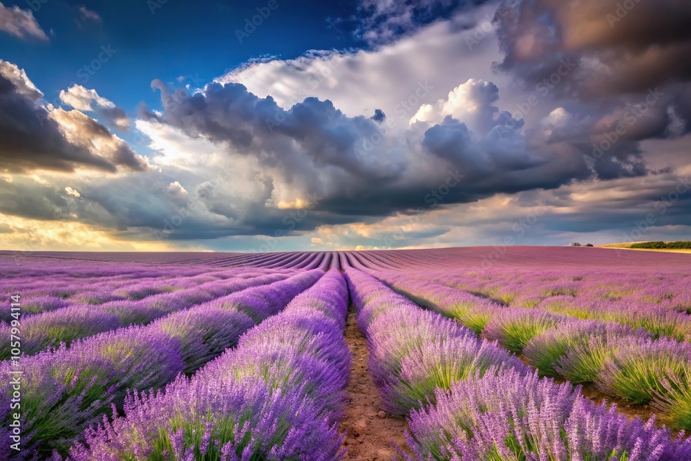 Minimalist lavender field with clouds background Minimalist lavender field with clouds background