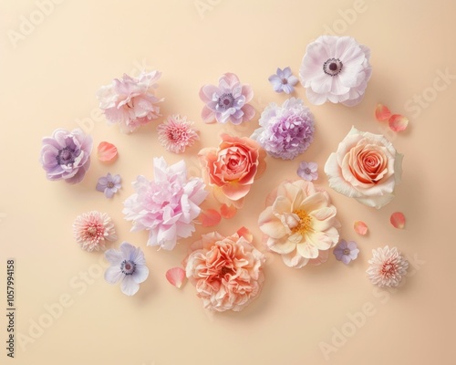 Wallpaper Mural Flowers, floral arrangement, pastel colors, soft background, beautiful blossoms, romantic theme, nature s beauty with a delicate touch, ideal for greeting cards and art prints Torontodigital.ca