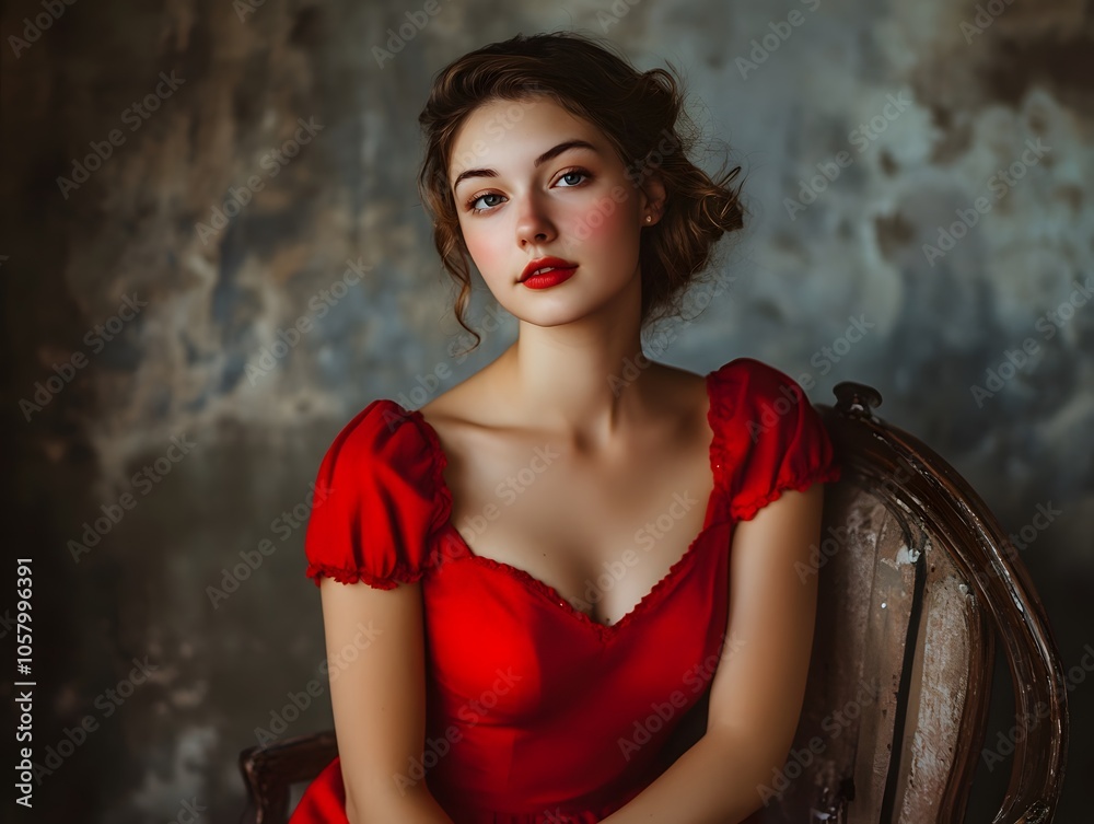 Fototapeta premium A woman in a red dress posing for the camera