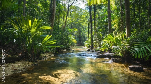 Tranquil Stream in Lush Rainforest