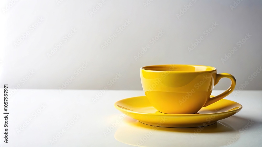 Fototapeta premium Minimalist yellow cup saucer white surface