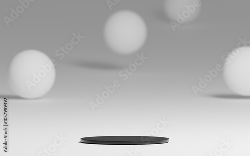 Empty black podium or pedestal for product presentation on white background. 3d rendering	