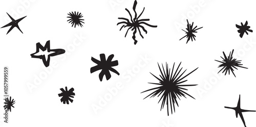 Abstract Clipart firework in pop art style of blob star flash hand drawn ink style minimalism. Set simple objects signs for design. blot paint stain cartoon explosion symbol comic bang simple sketch