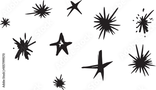 Abstract Clipart firework in pop art style of blob star flash hand drawn ink style minimalism. Set simple objects signs for design. blot paint stain cartoon explosion symbol comic bang simple sketch