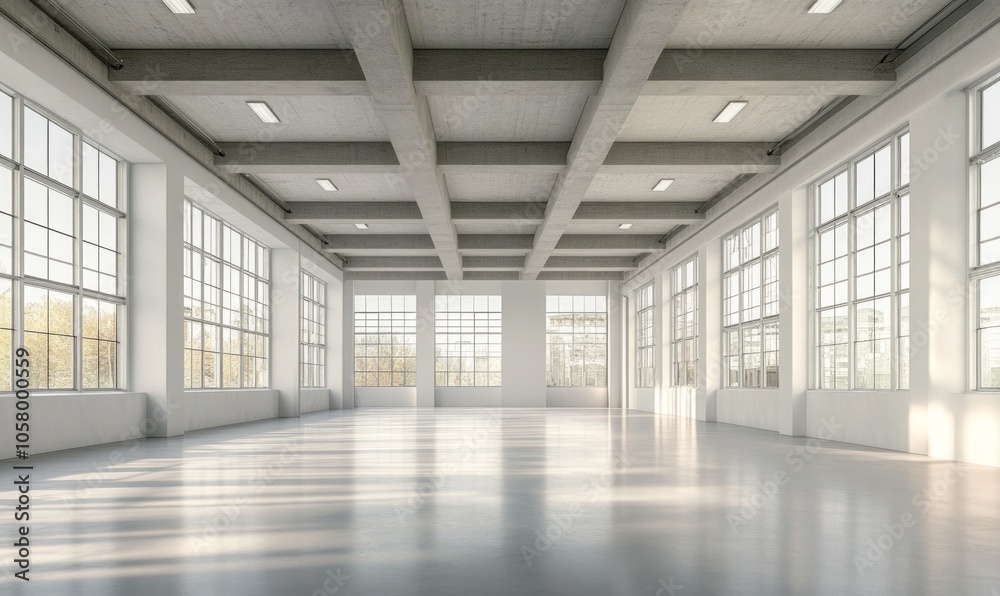 Large bright modern space with windows perfect for a workshop or car garage Large bright modern space with windows perfect for a workshop or car garage