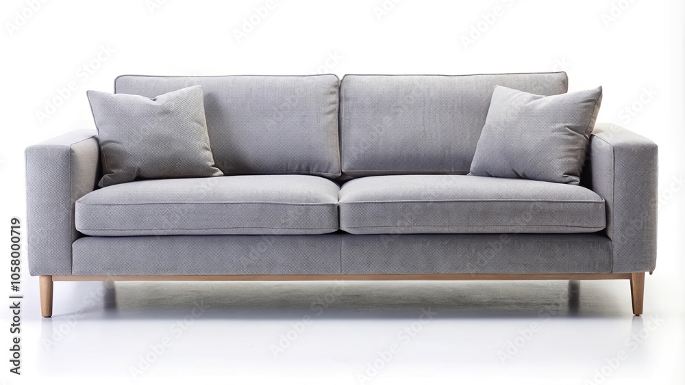 Modern grey sofa isolated on white background in forced perspective Modern grey sofa isolated on white background in forced perspective