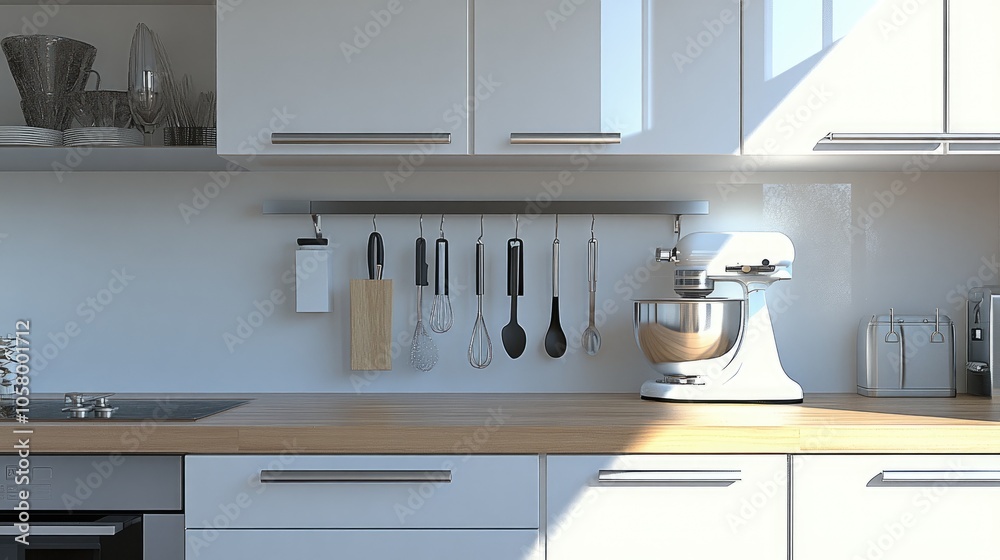 Modern Kitchen with Cooking Utensils and Mixer Modern Kitchen with Cooking Utensils and Mixer