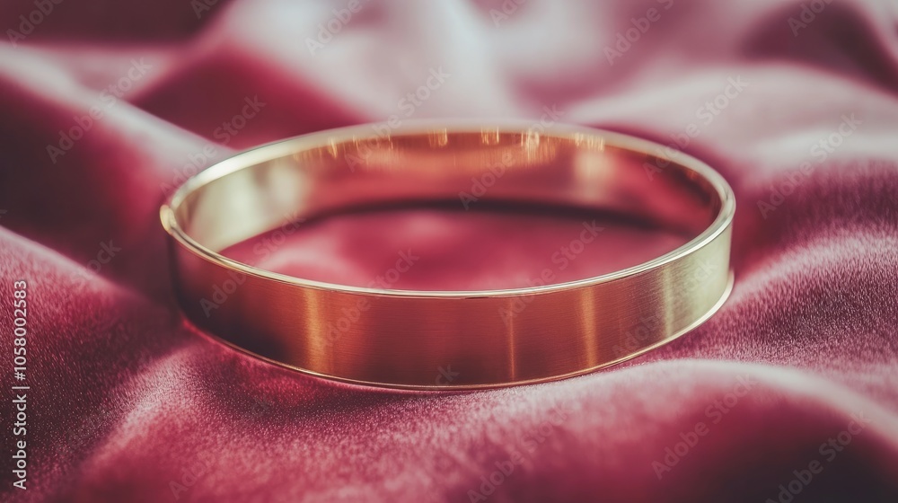 Elegant gold bracelet on soft red fabric background Elegant gold bracelet on soft red fabric background