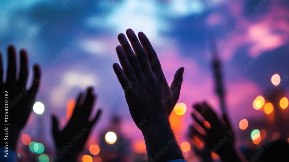 Celebratory Hands Raised Against a Vibrant Sunset Celebratory Hands Raised Against a Vibrant Sunset