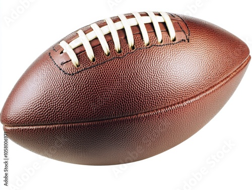 Isolated American football on a white background, showcasing a clean and minimalist design with high resolution and sharp focus, free from any distractions or elements. photo