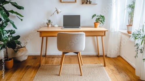 Wallpaper Mural Cozy Home Office with Modern Desk and Plants Torontodigital.ca