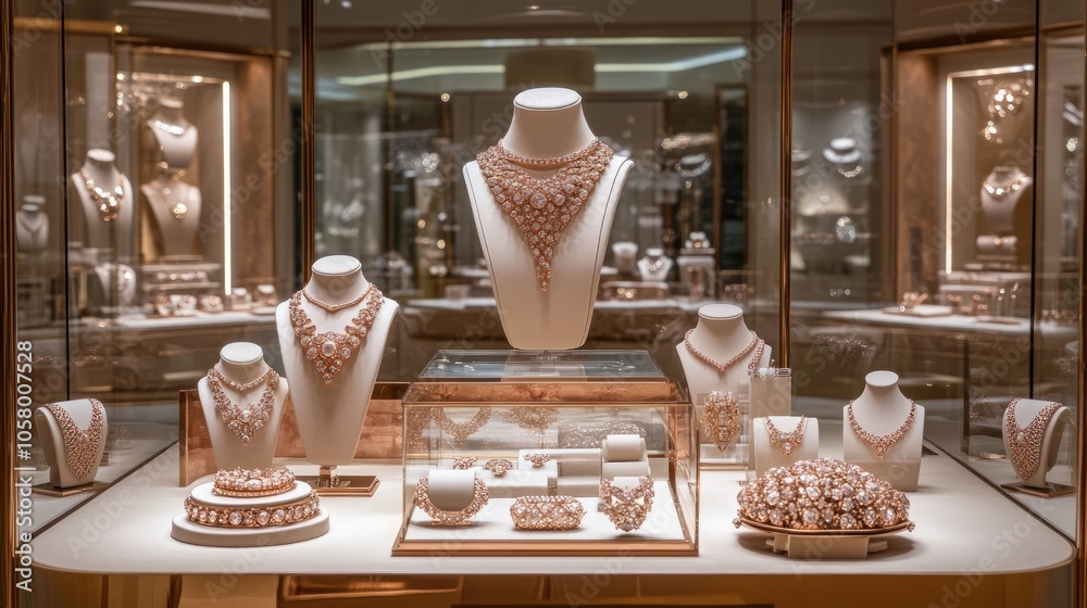 Elegant Jewelry Display in Luxury Showroom Elegant Jewelry Display in Luxury Showroom