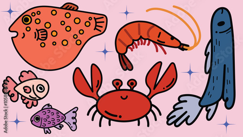 stock animals fish nature cartoon crab sea shrimps vector