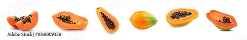 ripe papaya fruit no background, sliced ripe papaya fruit isolated. 