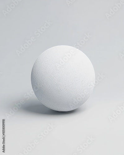 A white, perfectly smooth sphere sits on a plain white background, casting a subtle shadow beneath it.