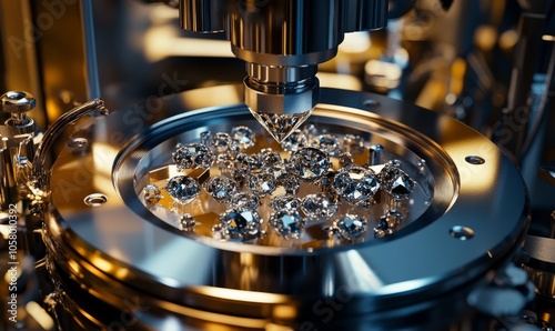 An advanced machine operates in a lab, meticulously depositing carbon atoms to grow diamonds using chemical vapor deposition technology photo