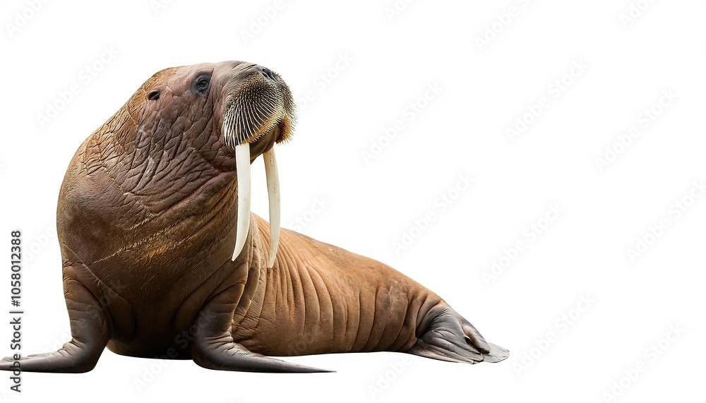 walrus - Odobenus rosmarus - a large pinniped marine mammal found about the North Pole in the Arctic Ocean and subarctic seas of the Northern Hemisphere. Isolated on white background with copy space walrus - Odobenus rosmarus - a large pinniped marine mammal found about the North Pole in the Arctic Ocean and subarctic seas of the Northern Hemisphere. Isolated on white background with copy space