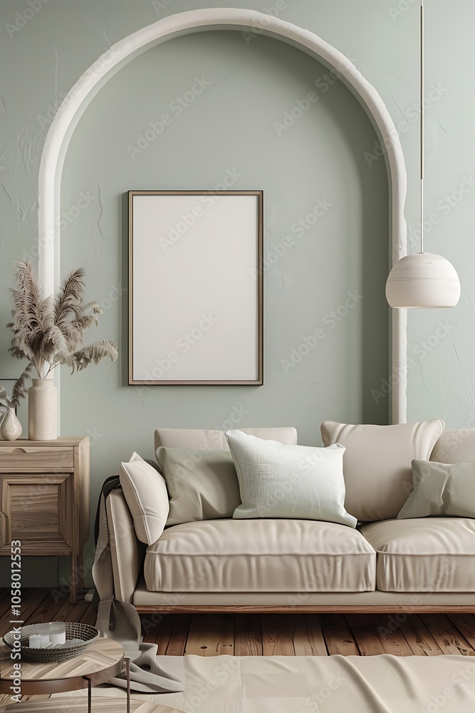 Fototapeta premium Modern Interior of Stylish Living Room ,Wall Mock Up, Frame , Poster with Beautiful Background, 3d render