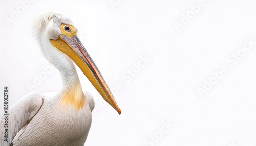 american white pelican - Pelecanus erythrorhynchos is a large aquatic soaring bird from the order Pelecaniformes. It breeds in interior North America, moving south and to the coasts isolated on white photo