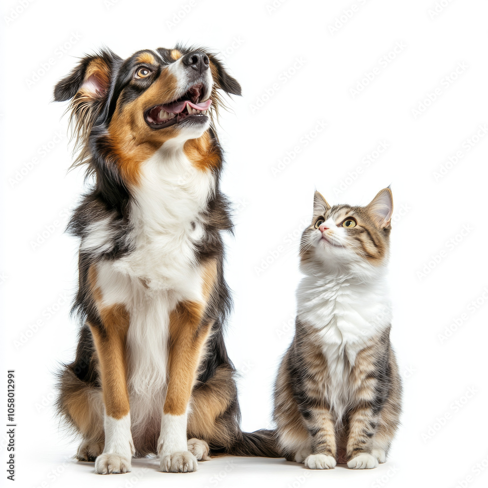 Colored image of a cat and a dog on an isolated white background Colored image of a cat and a dog on an isolated white background