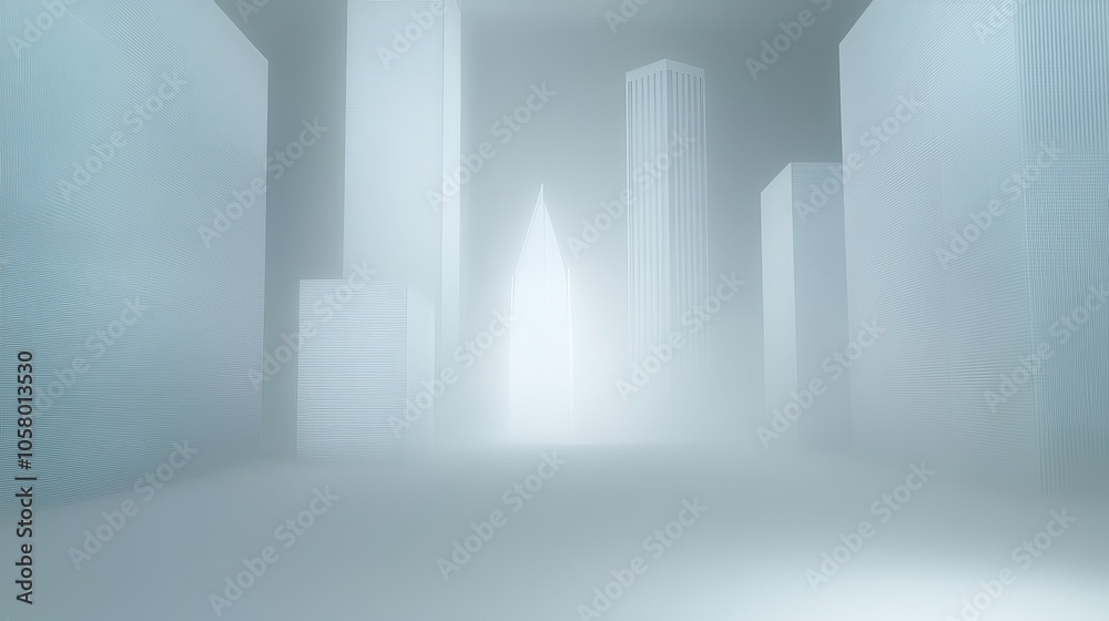 A misty urban landscape showcasing towering buildings shrouded in fog, creating a mysterious and serene atmosphere. A misty urban landscape showcasing towering buildings shrouded in fog, creating a mysterious and serene atmosphere.